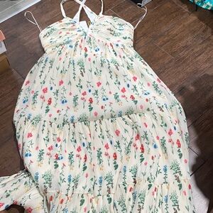 CeCe Cream and Green Floral Dress